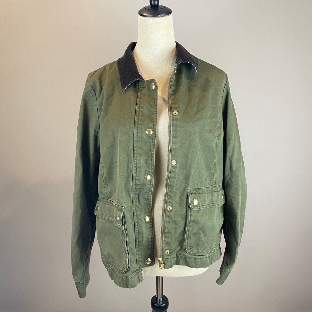 J Crew Factory Utility Jacket Women's Size Medium Green Lightweight Chore